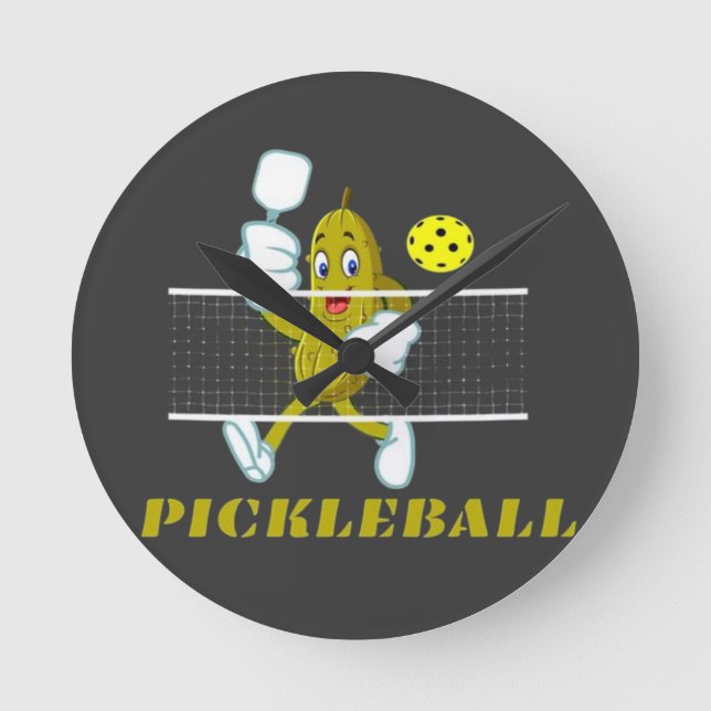 Funny Pickle Playing Pickleball  Round Clock (Front)