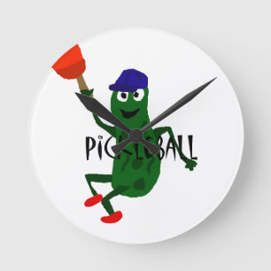 Funny Pickle Playing Pickleball Round Clock
