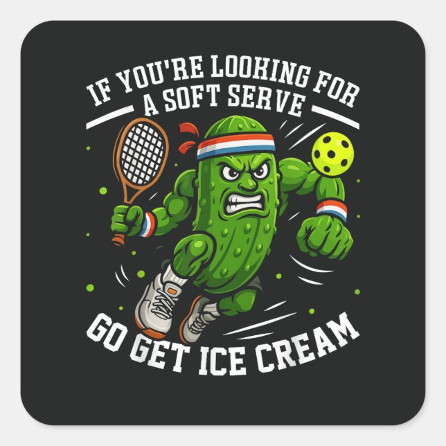 Funny Pickle Playing Pickleball Square Sticker (Front)
