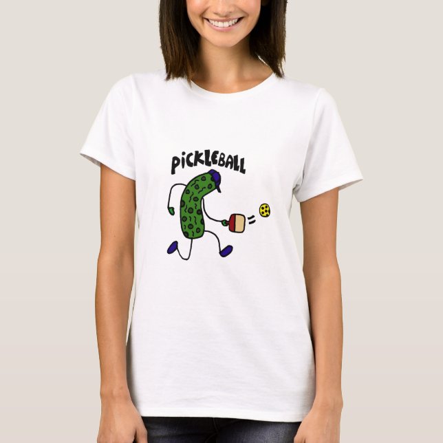 Funny Pickle Playing Pickleball T-Shirt (Front)