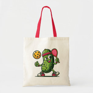 Funny pickle playing pickleball  tote bag
