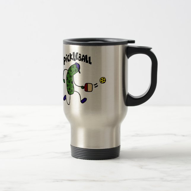 Funny Pickle Playing Pickleball Travel Mug (Right)