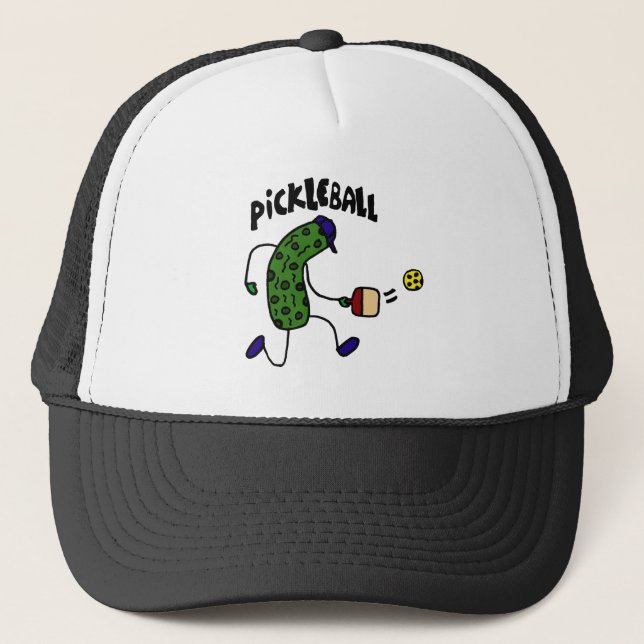 Funny Pickle Playing Pickleball Trucker Hat (Front)