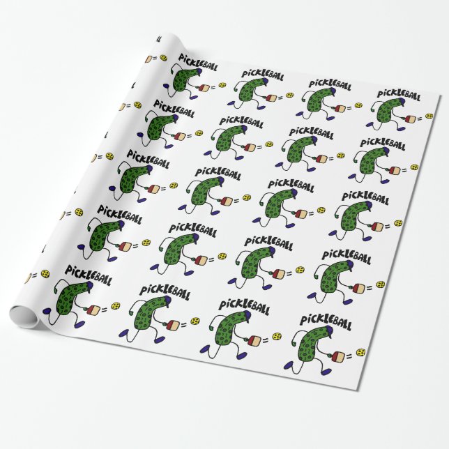 Funny Pickle Playing Pickleball Wrapping Paper (Unrolled)