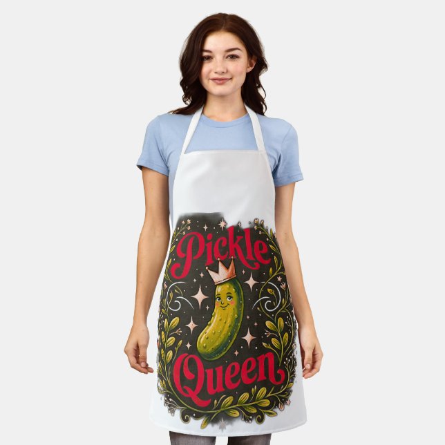 Funny Pickle Queen Kitchen Apron - Cute Pickle Lov (Worn)