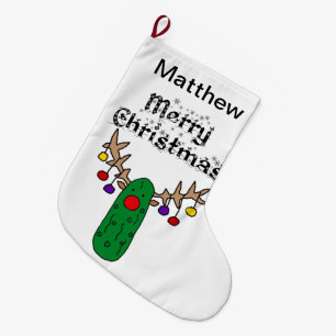 Funny Pickle Reindeer Merry Christmas Art Large Christmas Stocking