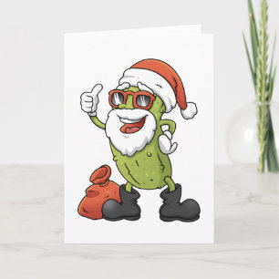 Funny Pickle Santa Claus Christmas Cartoon Holiday Card