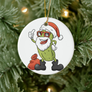 Funny Pickle Santa Claus Christmas Cartoon Holiday Ceramic Ornament