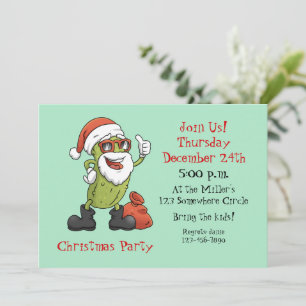 Funny Pickle Santa Claus Christmas Cartoon Holiday Invitation