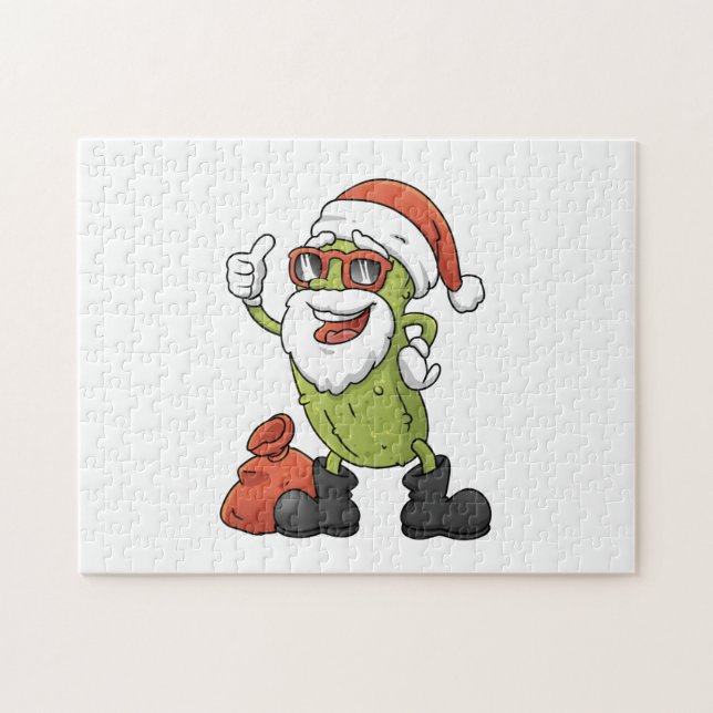 Funny Pickle Santa Claus Christmas Cartoon Holiday Jigsaw Puzzle (Horizontal)