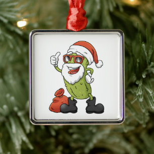 Funny Pickle Santa Claus Christmas Cartoon Holiday Metal Ornament