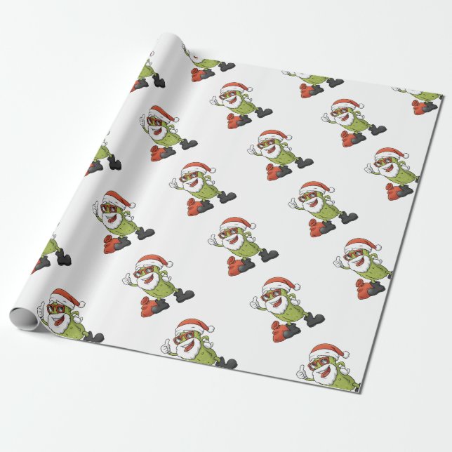 Funny Pickle Santa Claus Christmas Cartoon Holiday Wrapping Paper (Unrolled)