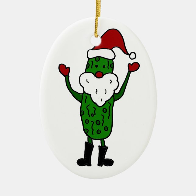 Funny Pickle Santa Claus Christmas Design Ceramic Ornament (Front)