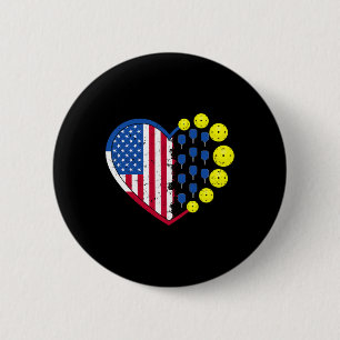 Funny Pickleball Ball With American Flag Heart 4th 6 Cm Round Badge