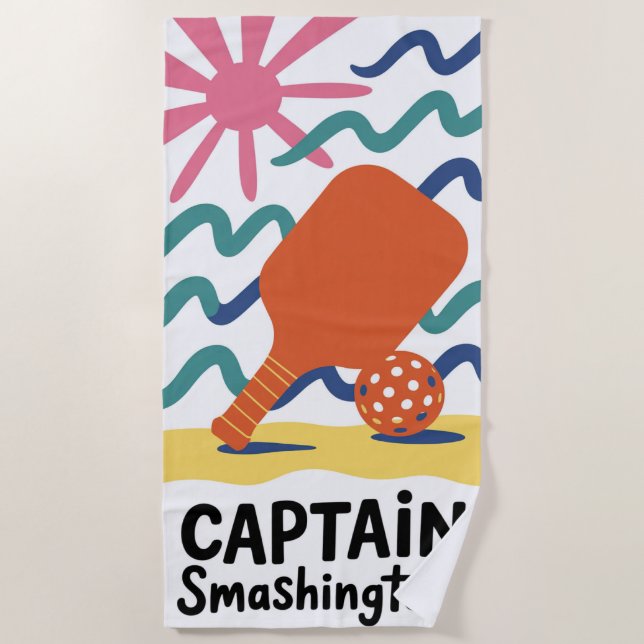 Funny Pickleball CAPTAIN Smashingtion Beach Towel  (Front)