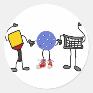 Funny Pickleball Cartoon Characters Classic Round Sticker