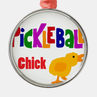 Funny Pickleball Chick Art Metal Ornament