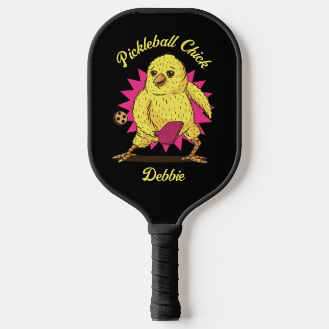 Funny Pickleball Chick Custom with Name Pickleball Paddle (Front)