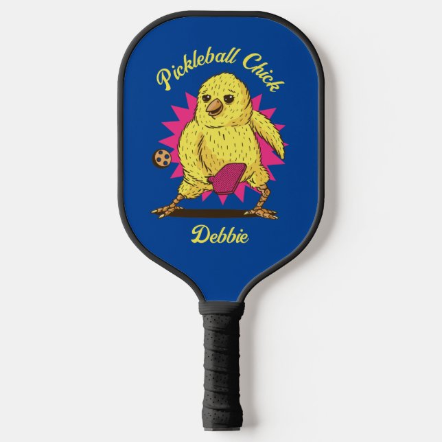 Funny Pickleball Chick Custom with Name Pickleball Paddle (Front)