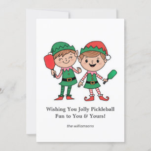 Funny Pickleball Christmas Elves, Custom Text Holiday Card