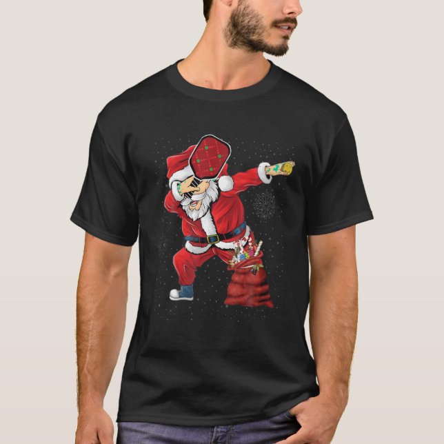 Funny Pickleball Christmas Santa Playing Picklebal T-Shirt (Front)