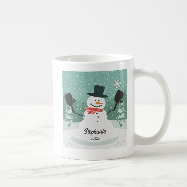 Funny Pickleball Christmas Snowman Personalised Coffee Mug (Right)