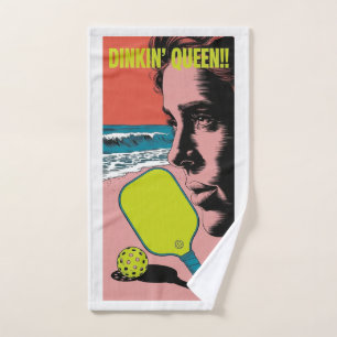 Funny Pickleball DINKIN' QUEEN!! Beach Style Sport Hand Towel