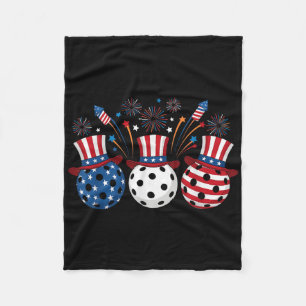 Funny Pickleball Fireworks American Usa Flag 4th O Fleece Blanket