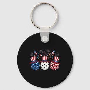 Funny Pickleball Fireworks American Usa Flag 4th O Key Ring