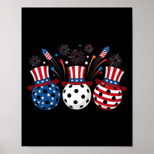 Funny Pickleball Fireworks American Usa Flag 4th O Poster