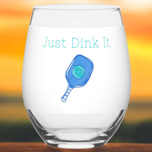 Funny Pickleball “Just Dink It” Pickleball Player  Stemless Wine Glass
