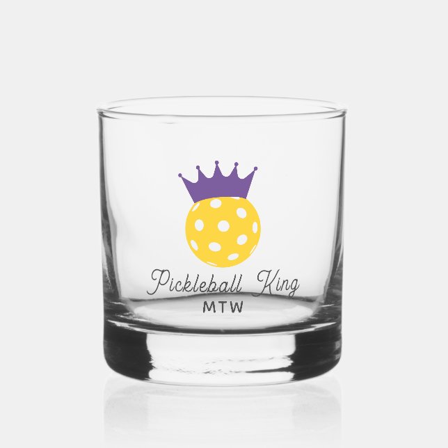 Funny Pickleball King Personalised Monogram Whiskey Glass (Front)