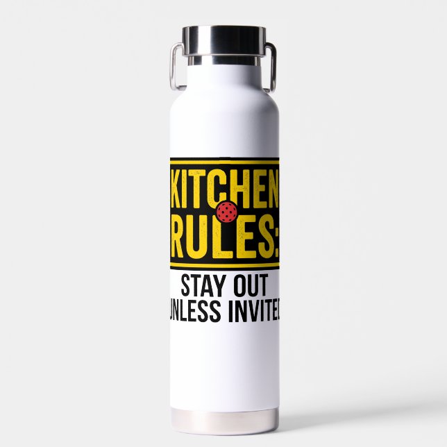Funny Pickleball Kitchen Rules Warning Sign Water Bottle (Front)
