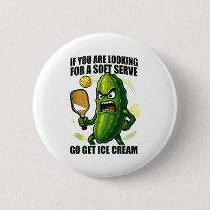 Funny pickleball lover pun with a pickle playing 6 cm round badge