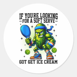 Funny pickleball lover pun with a pickle playing classic round sticker