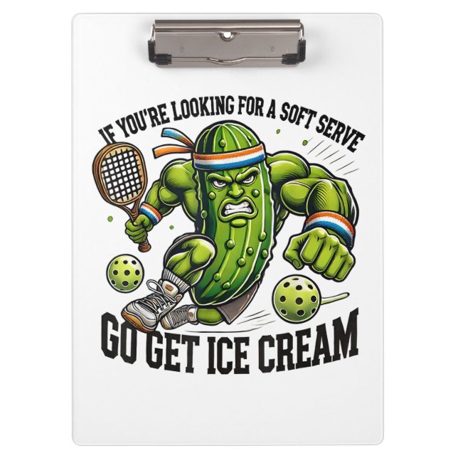 Funny Pickleball Lover Pun with a Pickle Playing Clipboard (Front)