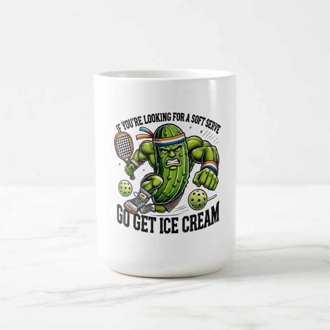 Funny Pickleball Lover Pun with a Pickle Playing Coffee Mug (Center)