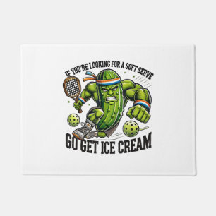 Funny Pickleball Lover Pun with a Pickle Playing Doormat
