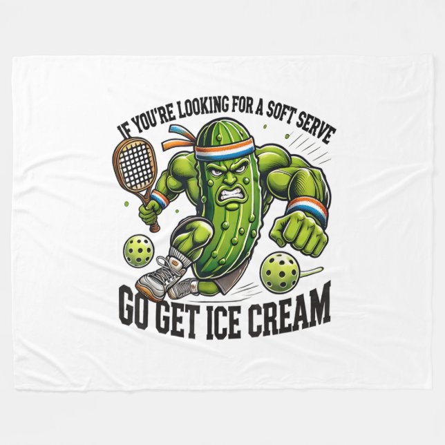 Funny Pickleball Lover Pun with a Pickle Playing Fleece Blanket (Front (Horizontal))