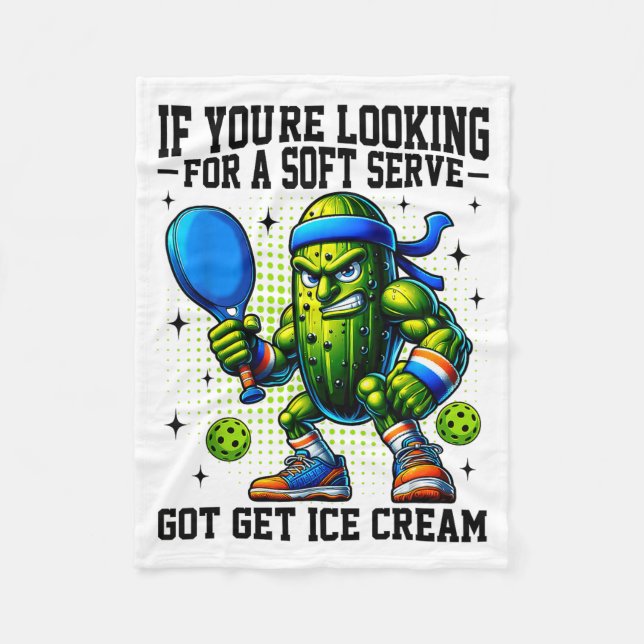 Funny pickleball lover pun with a pickle playing fleece blanket (Front)
