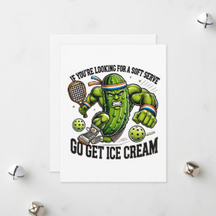 Funny Pickleball Lover Pun with a Pickle Playing Holiday Card