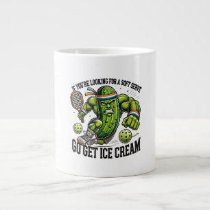 Funny Pickleball Lover Pun with a Pickle Playing Large Coffee Mug