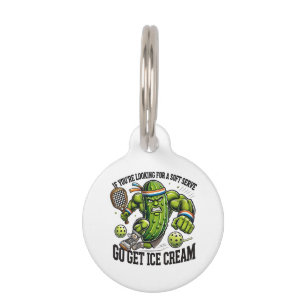 Funny Pickleball Lover Pun with a Pickle Playing Pet Tag