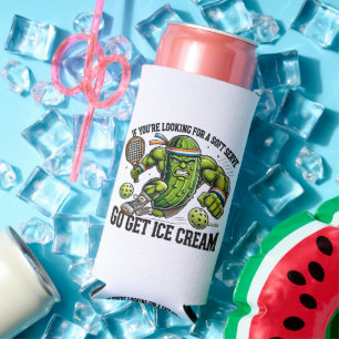 Funny Pickleball Lover Pun with a Pickle Playing Seltzer Can Cooler