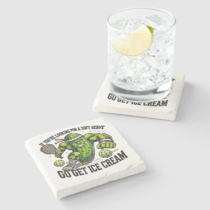 Funny Pickleball Lover Pun with a Pickle Playing Stone Coaster