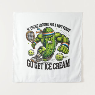 Funny Pickleball Lover Pun with a Pickle Playing Tapestry
