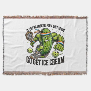 Funny Pickleball Lover Pun with a Pickle Playing Throw Blanket