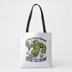 Funny Pickleball Lover Pun with a Pickle Playing Tote Bag