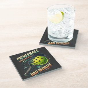 Funny Pickleball Makes Me Say Bad Words Player Glass Coaster