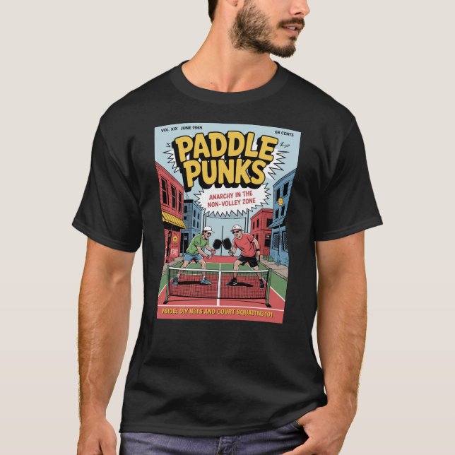 Funny Pickleball Paddle Punks Comic T-Shirt (Front)